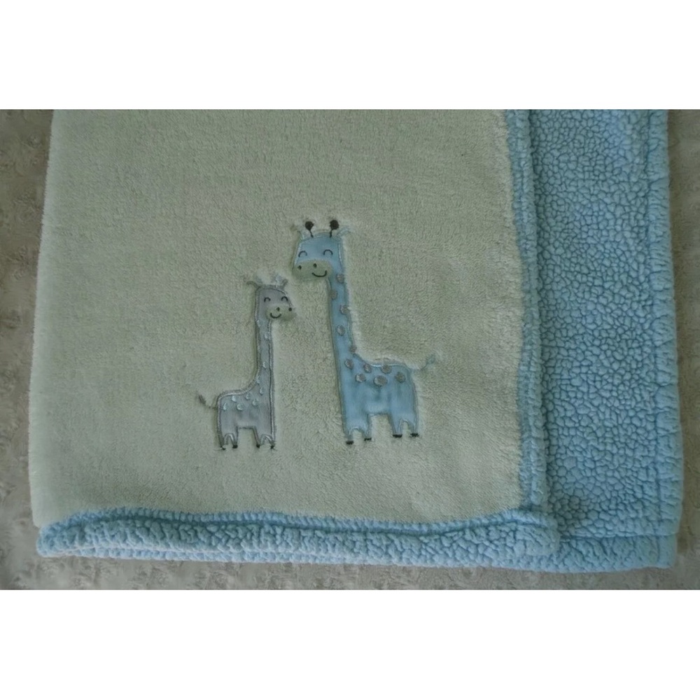 Baby Gear Giraffe Baby Blanket Blue Sherpa Cream Off White Plush Security Lovey